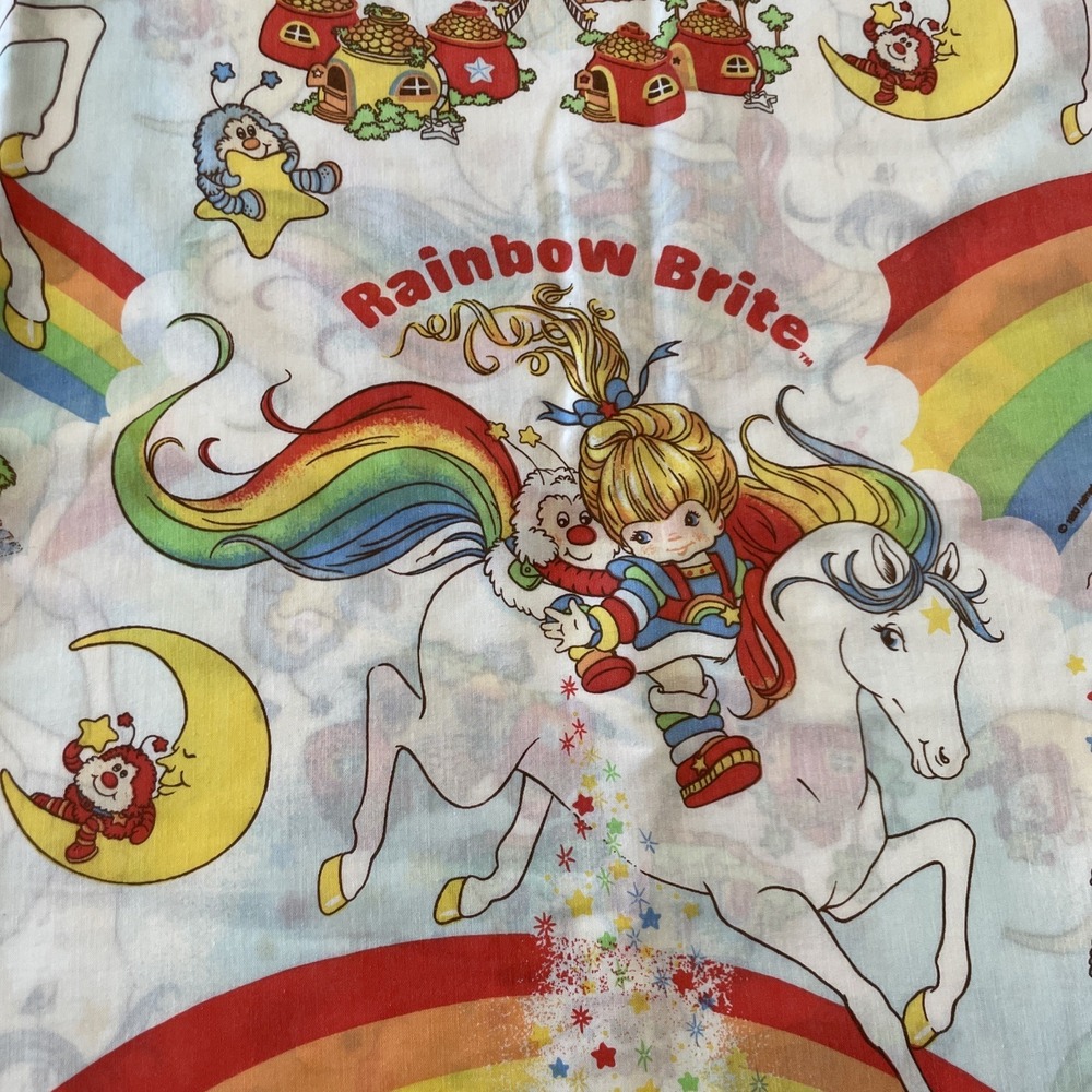 Vintage Rainbow Brite Fitted & Flat Sheet Full Set Hallmark 1983 Fabric